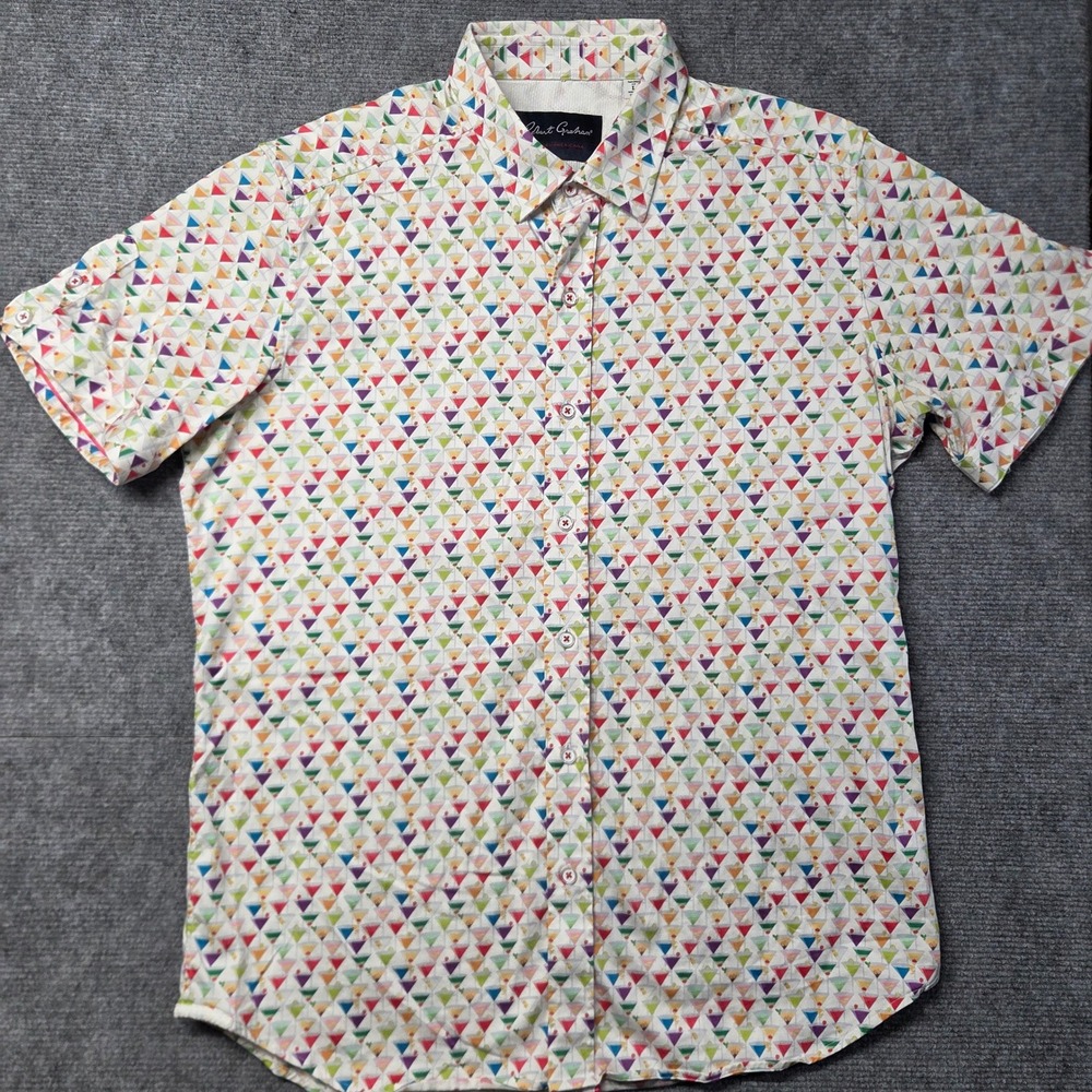 Robert Graham Martini Glass Print Short Sleeve Shirt Tailored Fit Mens Large